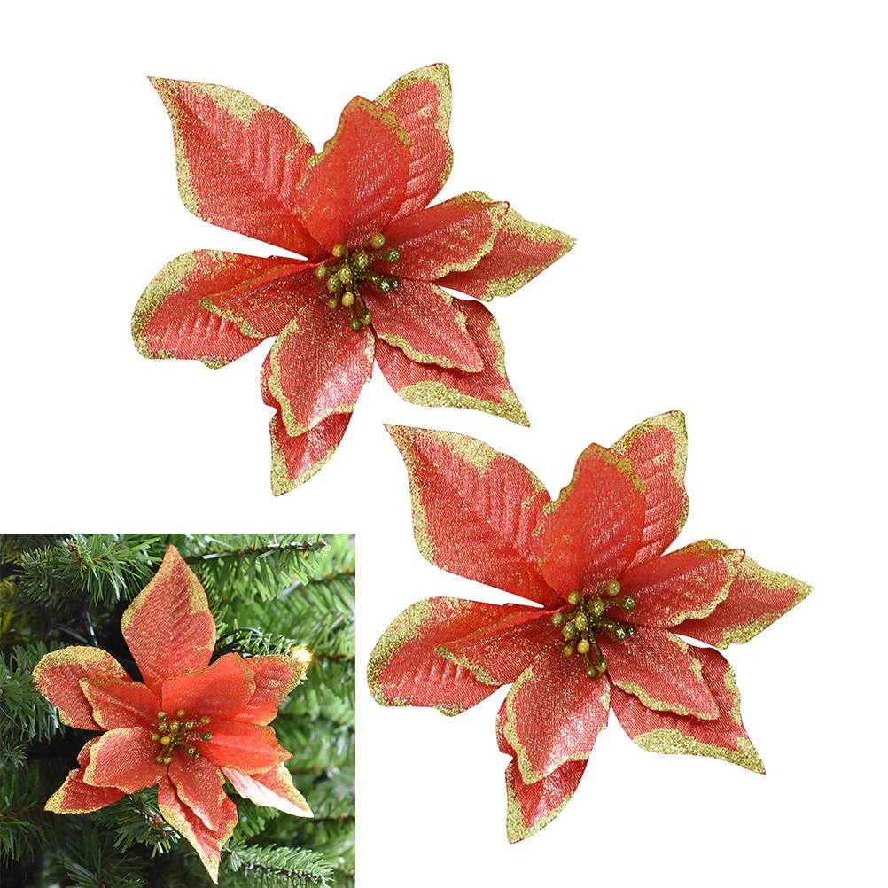 

10Pcs 13Cm Sparkling Christmas Flower Decor Gliter Artificial Flowers for Wedding Table Centerpiece Holiday Display Red