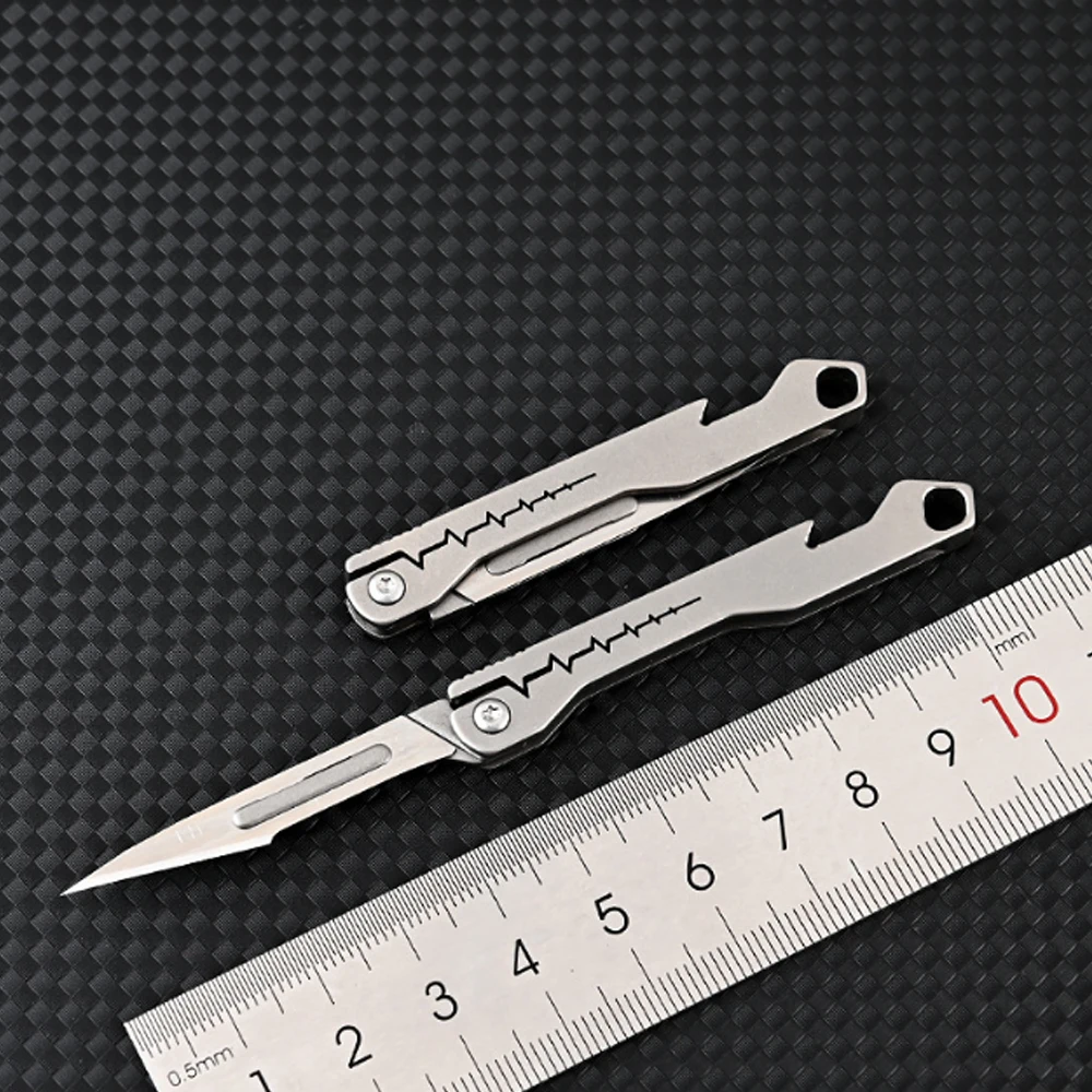 titanium alloy Bottle Opener Scalpel Folding Knife High Hardness Mini Outdoor Survival Camping Portable EDC Tool 10 Blade Free