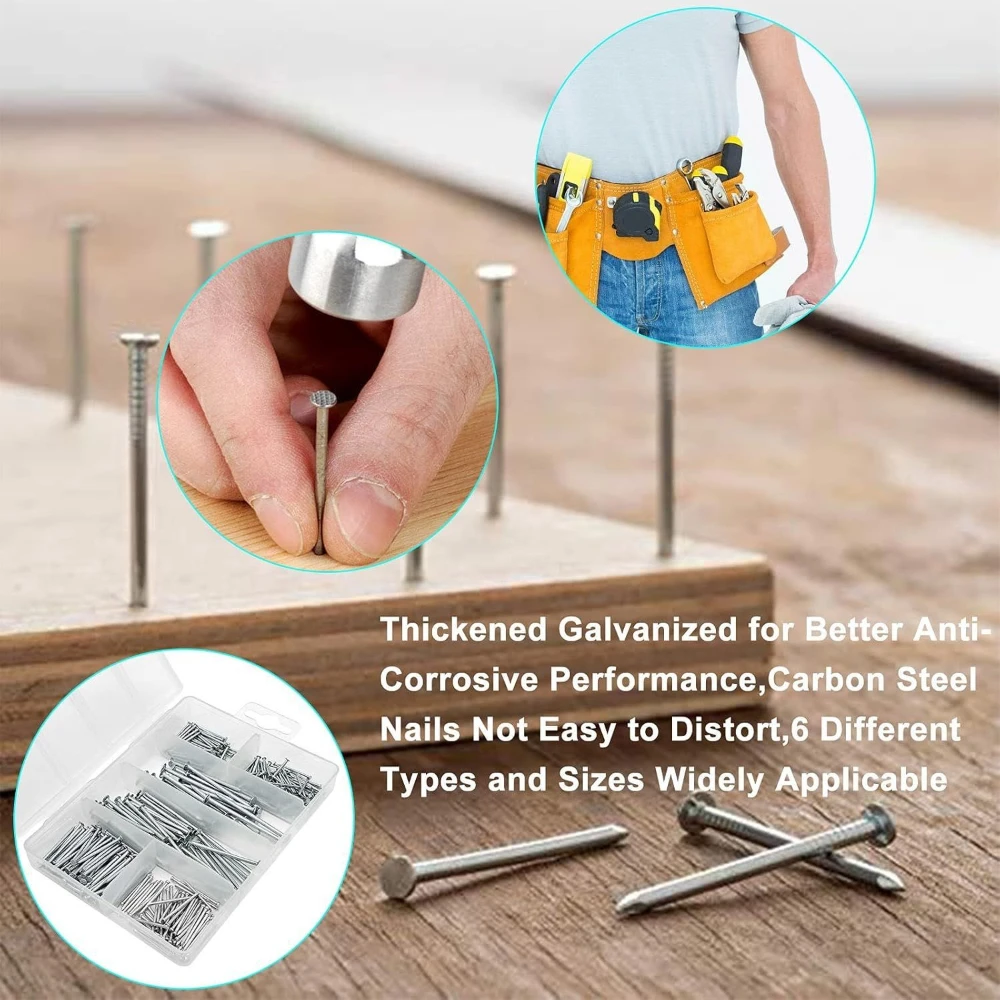 

1Box Small Nails for Hanging Pictures Assortment Kit Mini Hammer Nail Set with Hardware Nails Assorted Set 376 Wall Nails
