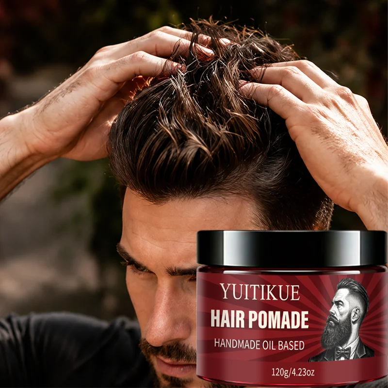 YUITIKUE 120g Oil Based Hair Pomade Handmade Strong Hold High Shine Men Retro Hair Styling Wax For Slick Back Hairstyle