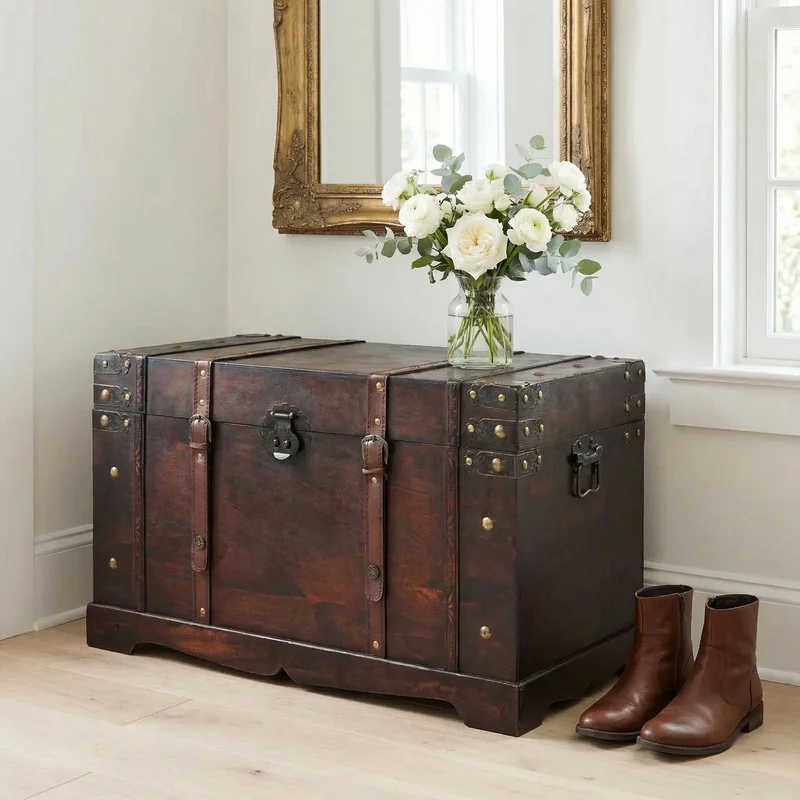 Hölzerne Vintage-Schatztruhe 66x38x40cm - Hochwertige, Pflegeleichte Aufbewahrungsbox