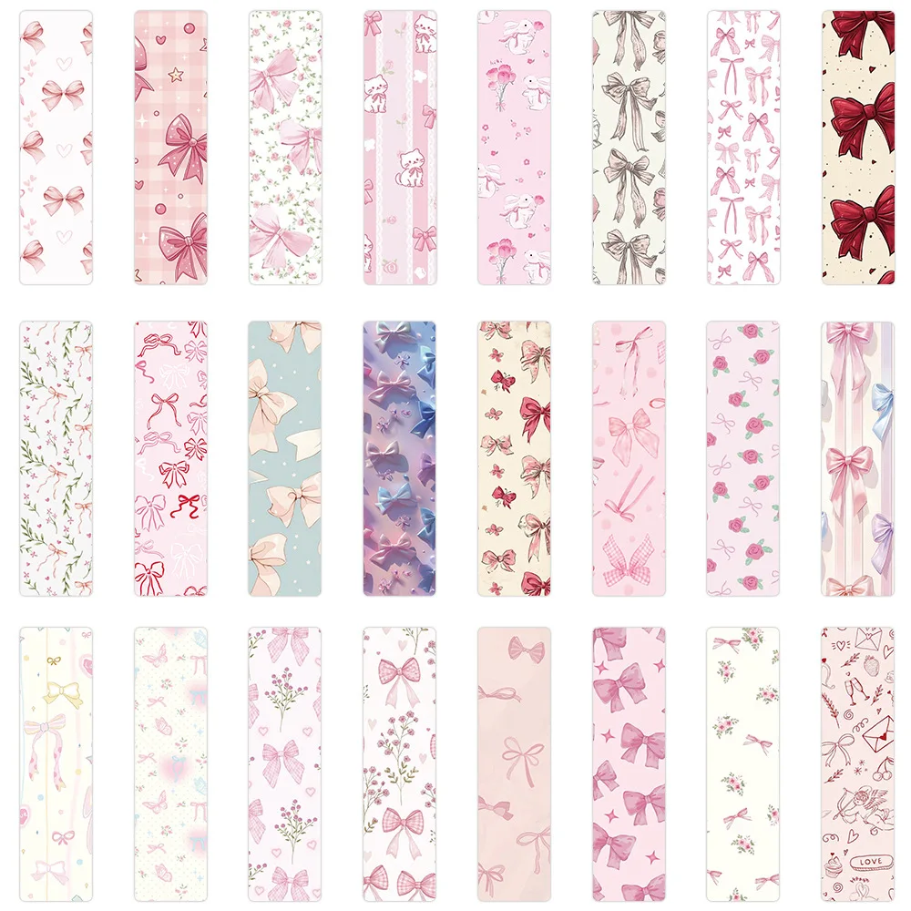 24Pcs/Set Kawaii Bow Bookmark Aesthetic Pink Plaid Ribbon Book Marks Cute Cartoon Stationery for Girls Page Markers Gifts