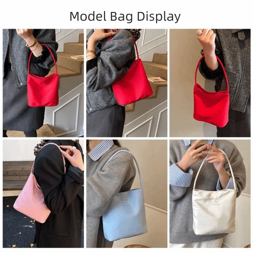 Single Strap Small Shoulder Bag Embroidered Letters High Capacity Bucket Bag Lightweight Solid Color Handbag Casual Wear
