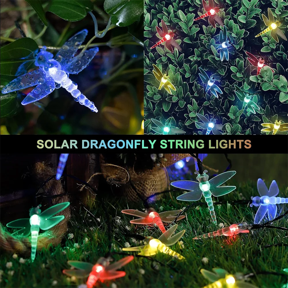 2024 Dragonfly Solar String Lights Outdoor LED Decorative String Lights 8 Modes Solar Powered Fairy Lights for Patio Garden 410