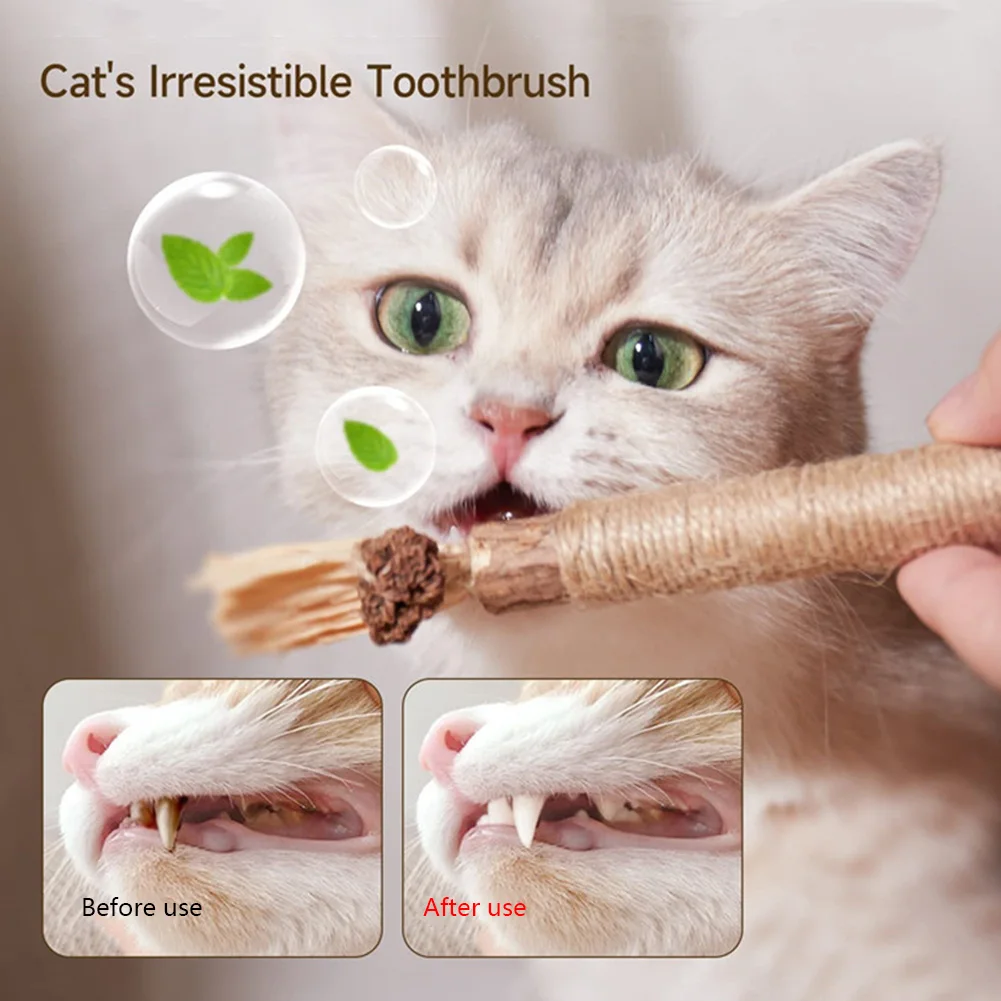 3pcs Pet Cat Snacks Sticks Silvervine Cat Molar Toothpaste Stick Natural Cat Teaser Molar Stick Safe with Jute Rope Pet Supplies