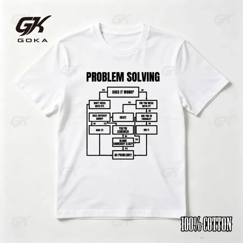 Problem Solving Flowchart Printed Funny Office for Engineers T-Shirt Casual Fashion Loose Harajuku Short Sleeve Tops