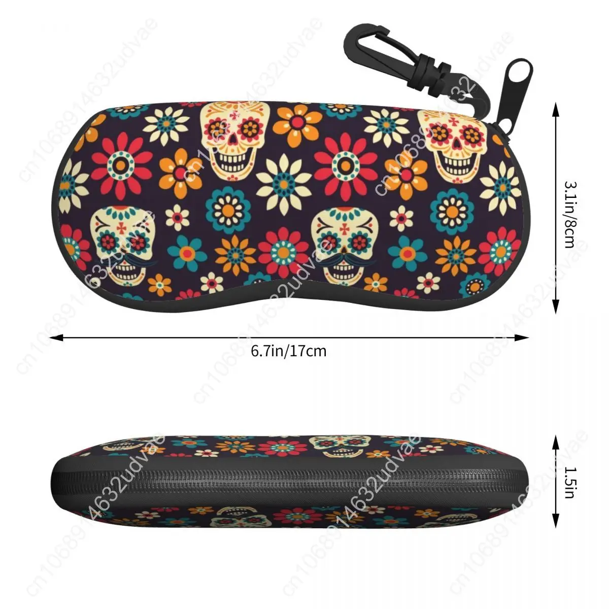 Custom Day Of The Dead Pattern Shell Glasses Case Travel Sugar Skull Santa Muerte Eyeglasses Case Sunglasses Protector Box
