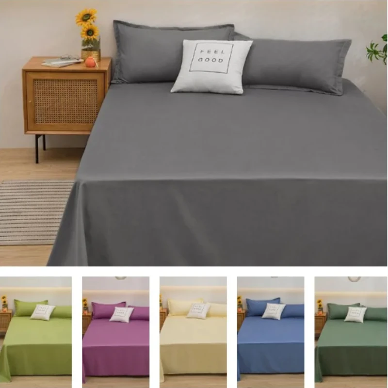 Sábana plana para cama doble, sábanas superiores lisas de Color sólido, sábanas planas individuales/Queen/King, sábanas suaves de lino para el hogar, 1 ud.