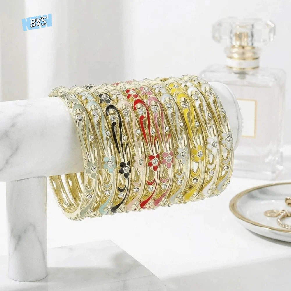 

Handicraft Colorful Vintage Cloisonne Bangle Enamel Chinese Flower Crystal Bangle Ethnic Classic Women's Hand Bracelet Ladies