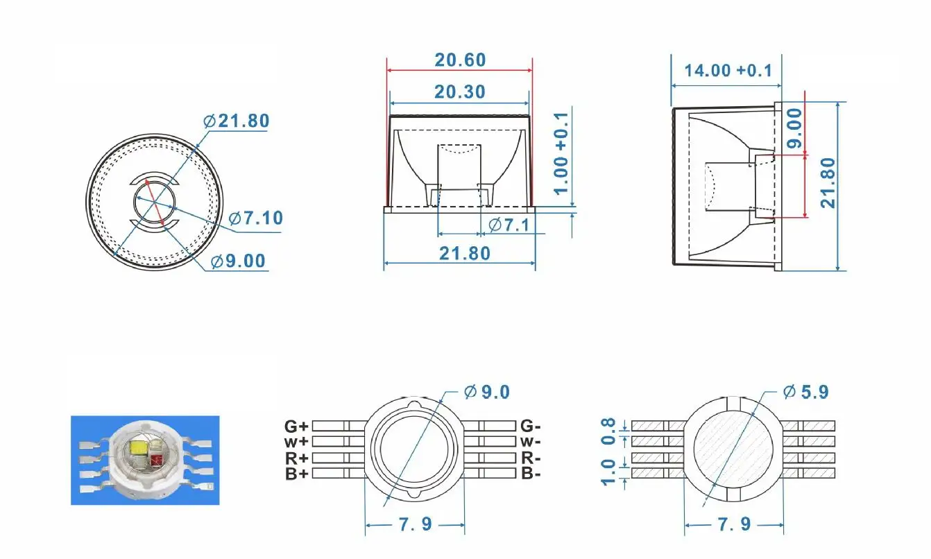 Diameter 9.0mm RGBW LED LENS 25 degree waterproof optics lighting lens diameter 21.5mm spotlight LES HX-IP-25-RGBW