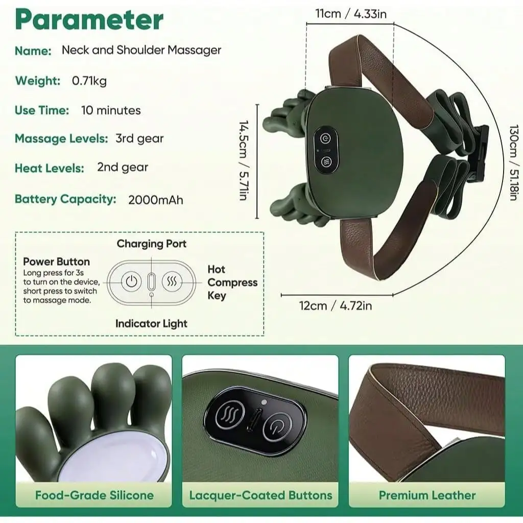Shoulder And Neck Massager, Bionic Heated Massager, Neck Massager With Fingers, 4D Kneading Massage, Masajeador De Cuello Y Espalda, Simulates A Real Palm Massage For Comfort, Relax Muscle Tension , Electric Kneading Neck Deep Massage Muscle Relax