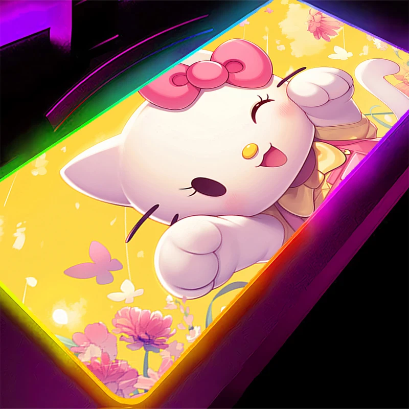 RGB Computer Varmilo Tastatur LED Mauspad Rastkante Hallo Kitty Hintergrundbeleuchtung Gaming Zubehör Gamer Teppich Schreibtisch Matte Mousepad