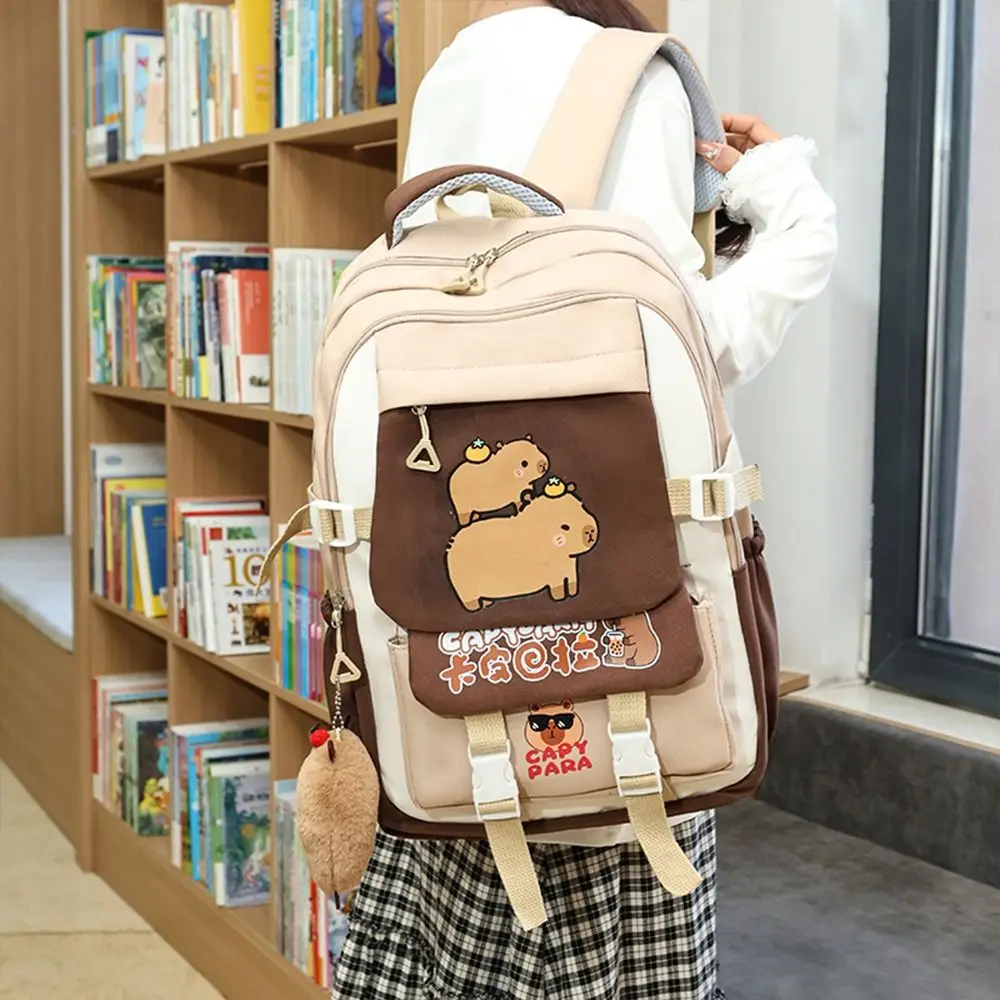Spacious Nylon Capybara Backpack Large Capacity Lightweight Children's Backpack Alleviate Burden Capybara Bookbags School Use