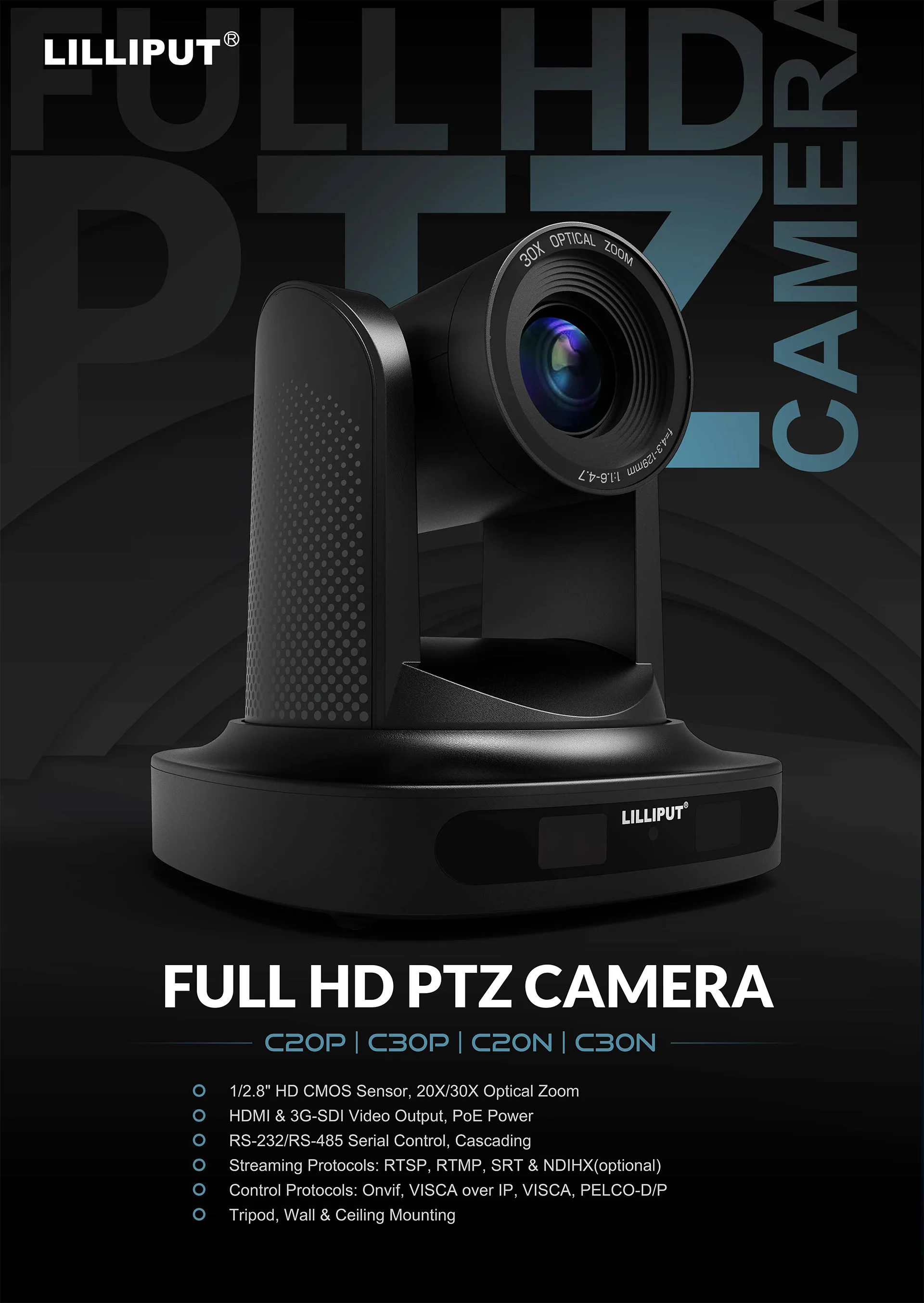 Full HD PTZ 20X Zoom óptico IP Ca mera con salida de vídeo HD MI y 3G-SDI, alimentación PoE