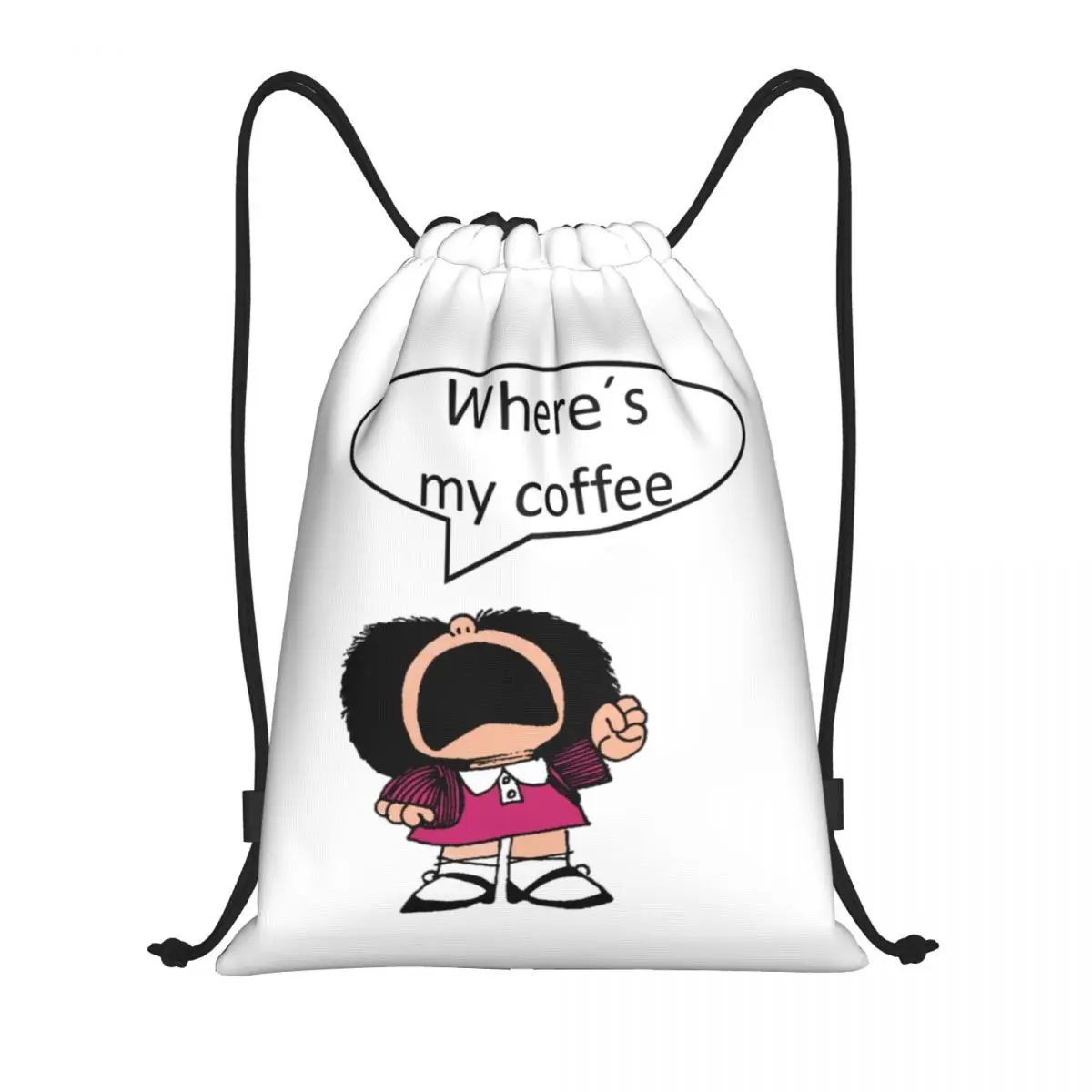 Manga Quino Mafalda Kawaii Cartoon Drawstring Backpack Sports Gym Bag for Men Women Shopping Sackpack