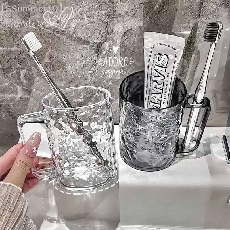 【SSummer10】Plastic Mouthwash Toothbrush Cup With Handle Home Bathroom Tumblers Portable Mug Transparent Toothbrush Holder【SS】