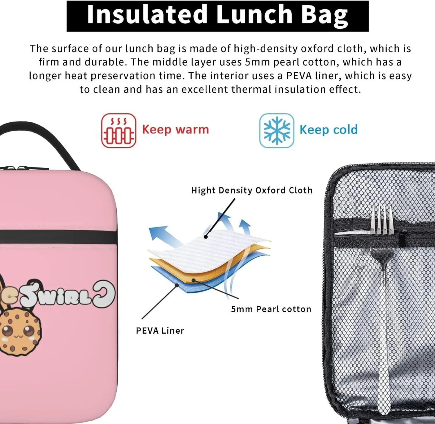 Cookie Anime Wirbel isoliert Lunch Bag Lunch Box auslaufs ichere Arbeit Lunch Einkaufstasche mit externer Netz tasche für Büro reisen Arbeit