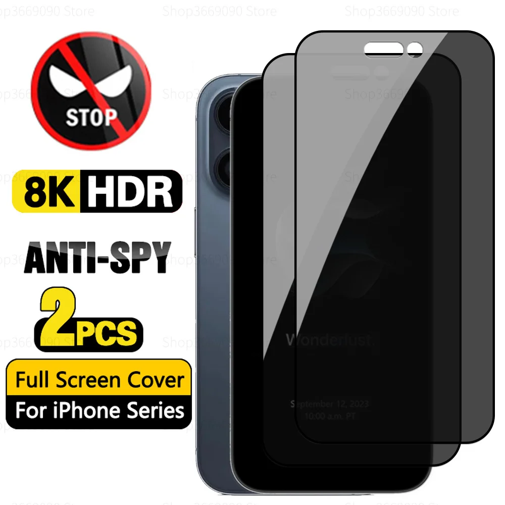 2 uds Anti-espía de vidrio Iphone Pro Max 15Pro cubierta completa Protector de pantalla de privacidad para Iphone15 Promax Aiphone Ipone 15 Plus