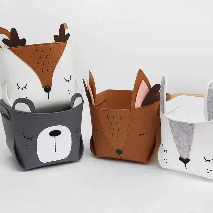 Niedliche Cartoon-Tier-DIY-Aufbewahrungsbox aus Filzstoff, faltbarer Aufbewahrungskorb für Kinderzimmer-Spielzeug-Organizer