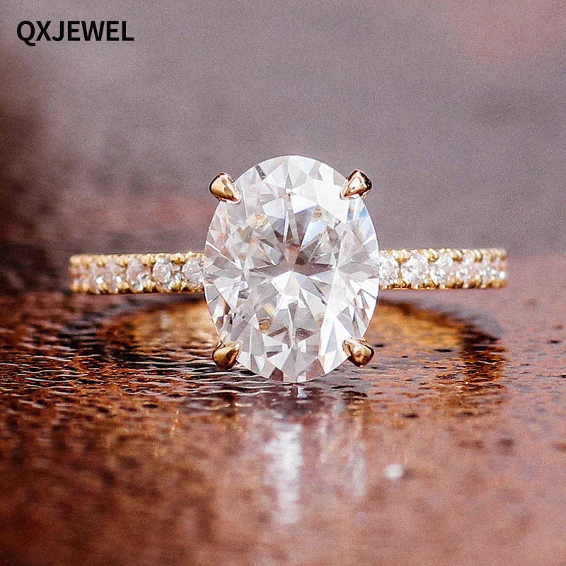 

QXJEWEL 2 Carat Oval Center Engagement Ring D Color Moissanite 4 Prongs Classic Design In 18k Yellow Gold For Women Gift Party