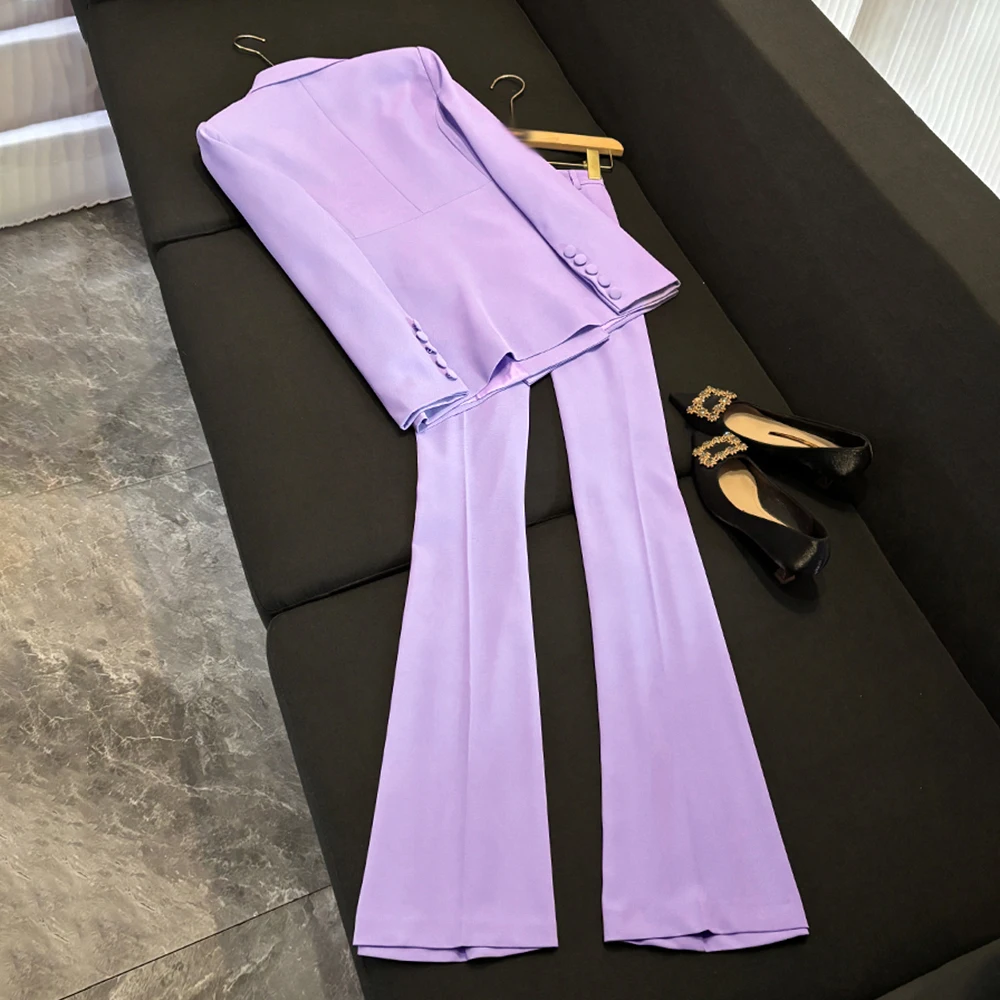 TWOTWINSTYLE, conjuntos informales de dos piezas lisos para mujer, Top de manga larga con solapa, pantalones de cintura alta, conjunto elegante de fiesta, estilo femenino KSE528826