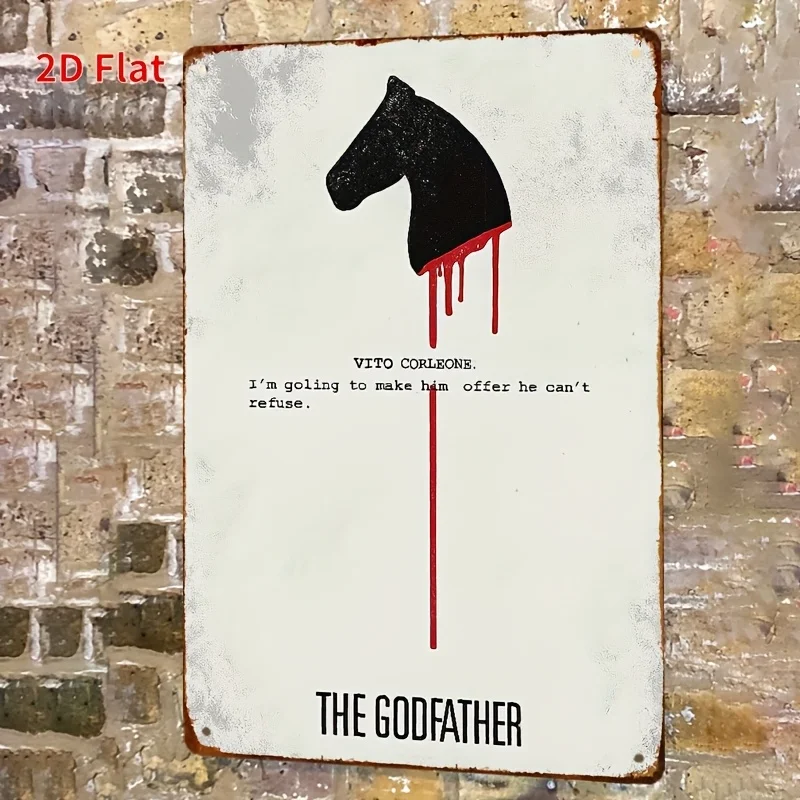 [2D Flat] Póster de metal con cita de la película del Padrino, silueta vintage de Don Corleone y cabeza de caballo, "Estoy ir a hacerlo