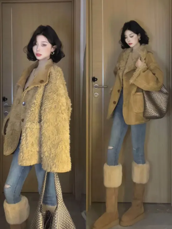 

Ретро-куртка свободного кроя средней длины с отложным воротником, модная, стильная, на пуговицах, теплая, для путешествий, работы, активного отдыха, повседневная