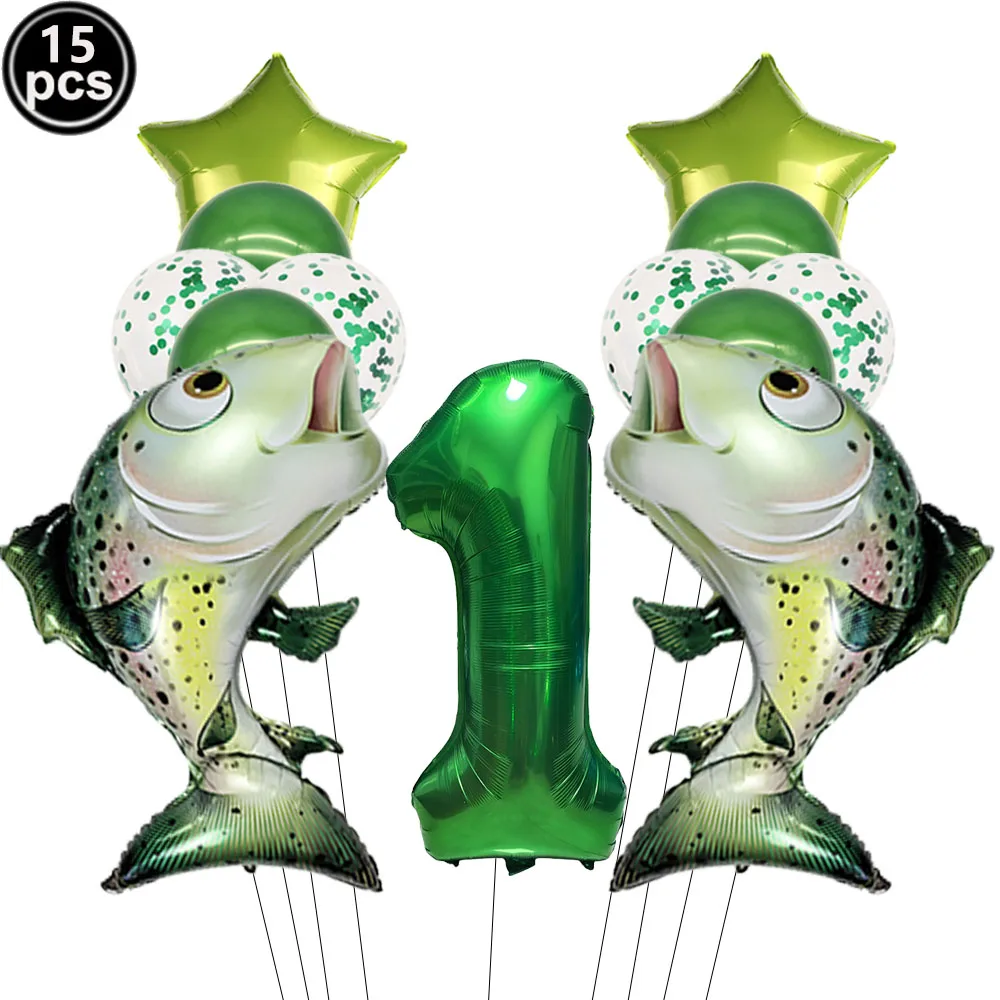 Angeln Thema Grüne Zahl Ballon Fisch Ballon 32 zoll 1-9 Zahlen Folienballon Geburtstag Dekore Geburtstag Baby Shower Party Dekor – Detail 2