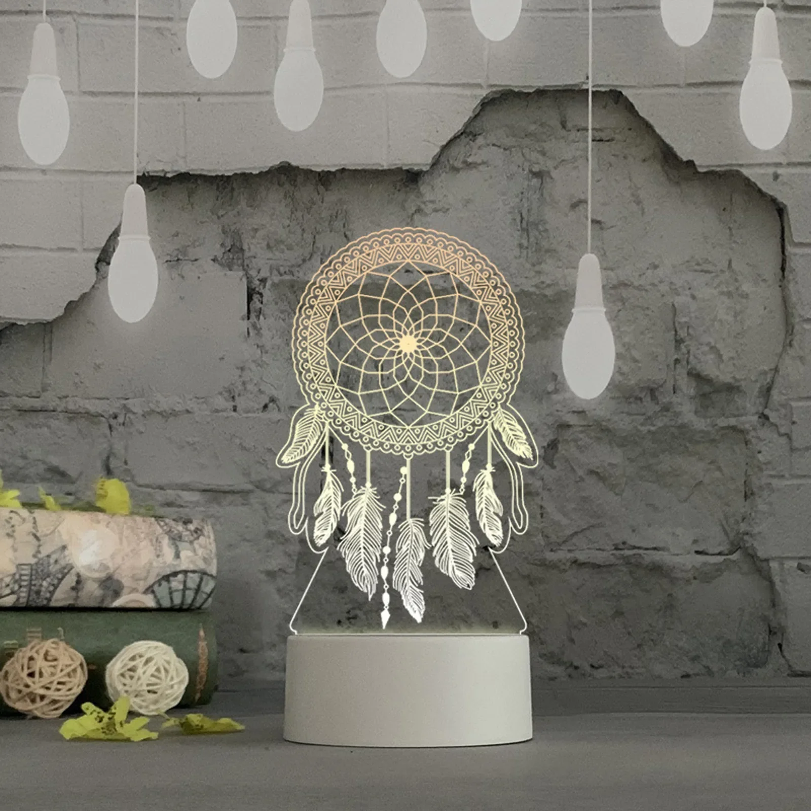 3D USB Night Light LED Dreamcatcher Table Desk Bedroom Decor Gift Warm White Lamp Living Room Decoration Lights 2022