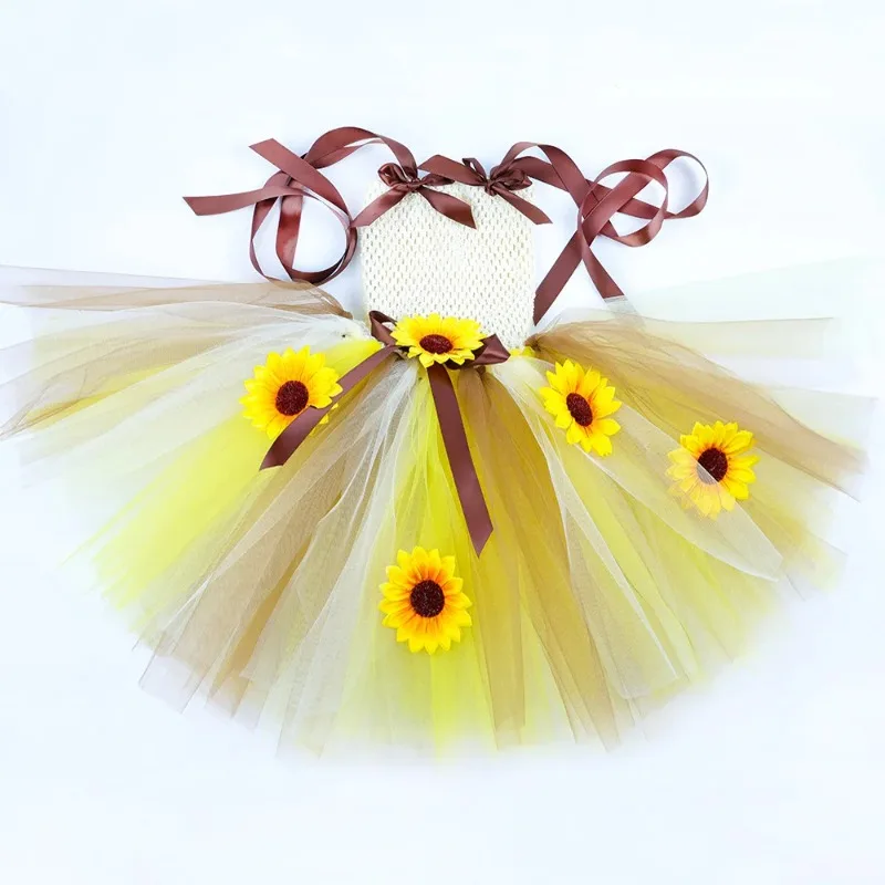 Sunflower Fairy Dress for Girls,Sunflower Tutu Skirt,Sheer Tulle Princess Dress for Toddlers for Halloween and Christmas Parties