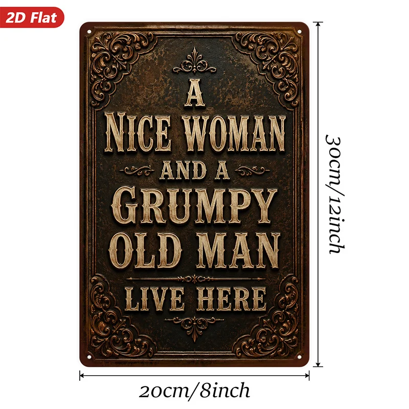 2D Flat, 1pc Vintage Couple Humor Metal Sign Wall Art, Perfect for Kitchen Workspace, Home Decor, Nice Woman Grumpy Old for Man
