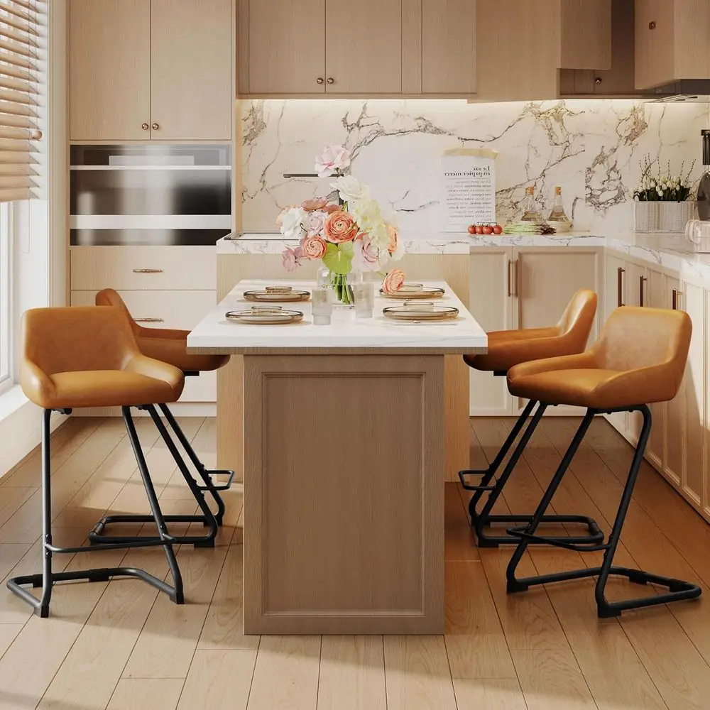 

Металлические барные стулья с обивкой, высотой 24 дюйма, коричневые, комплект из 4 штук для кухонного острова или столовой