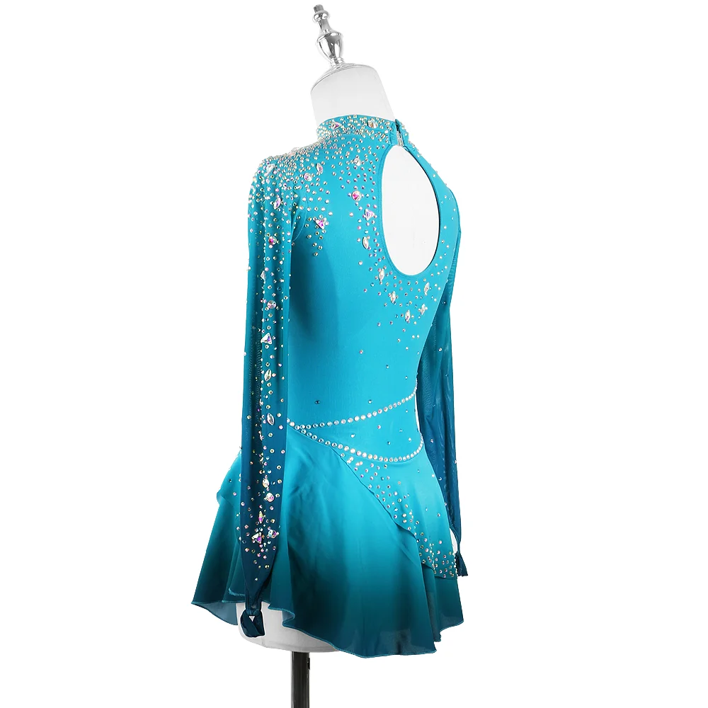 Sukienka łyżwiarska Zagitova dla kobiet i dziewcząt, spódnica do łyżwiarstwa figurowego, na występy i zawody, niebieski gradient, olśniewająca spódnica z siateczki.