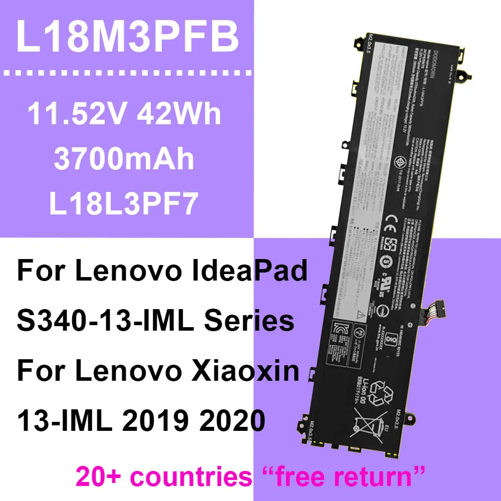 

L18L3PF7 L18M3PFB для Lenovo IdeaPad S340-13-IML Xiaoxin 13-IML 2019 2020 серии аккумулятор для ноутбука L18C3PF8 11,52 В 42 Втч 3700 мАч