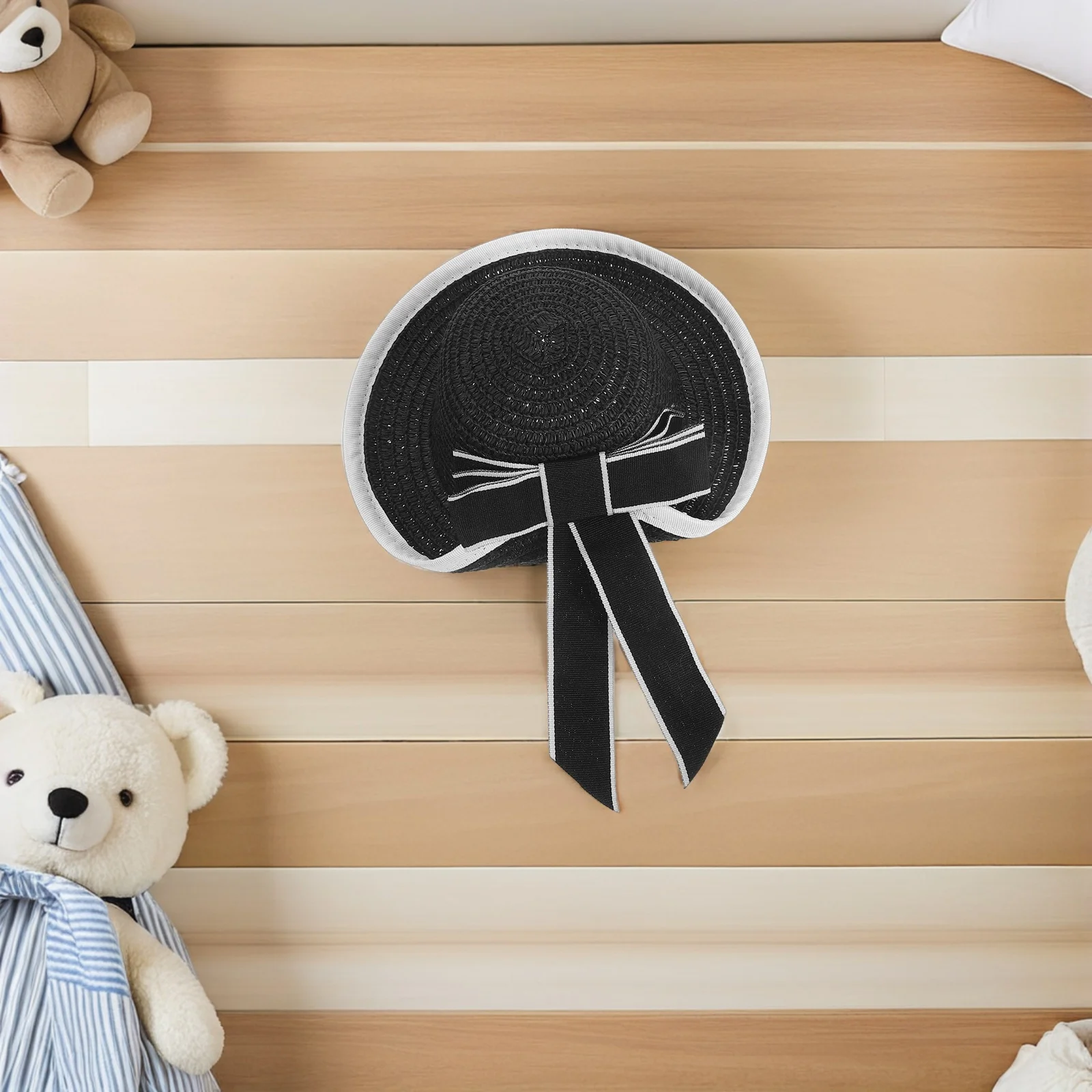 

Miniature Mini Hats Black with Delicate Lace Ribbons for Craft Projects and Collections Tiny Woven Hats Costume Hat