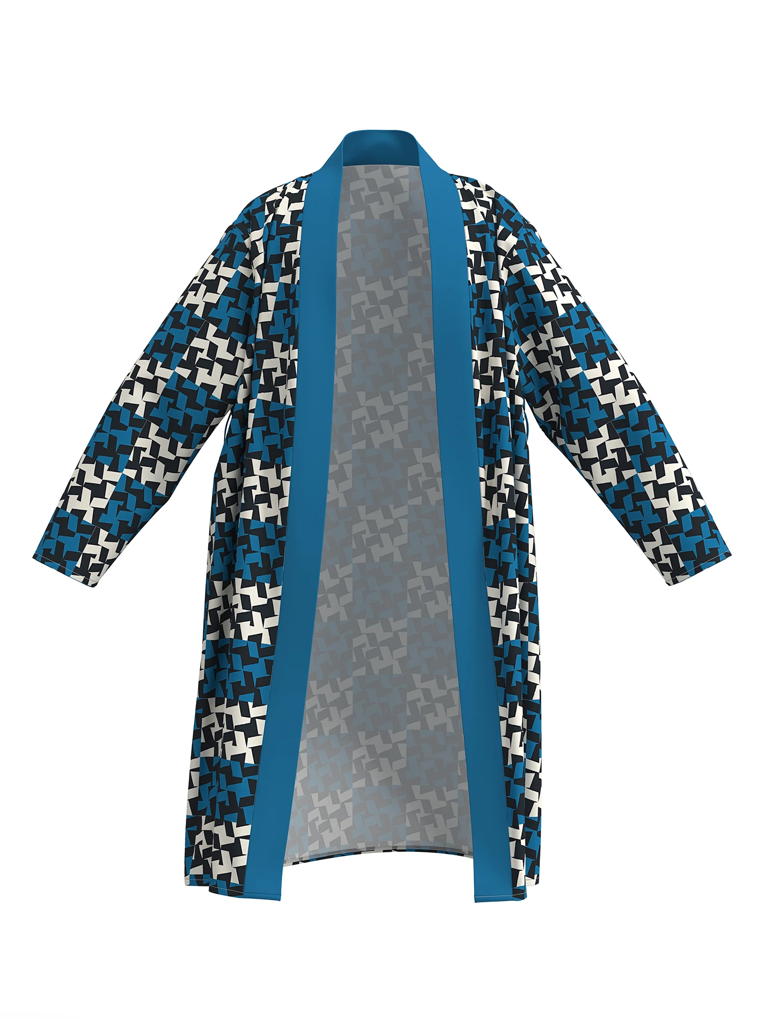 Men's 3D digital printing comfortable and skin-friendly nightgown men's long-sleeved thin bathrobe mid-length home fun with belt