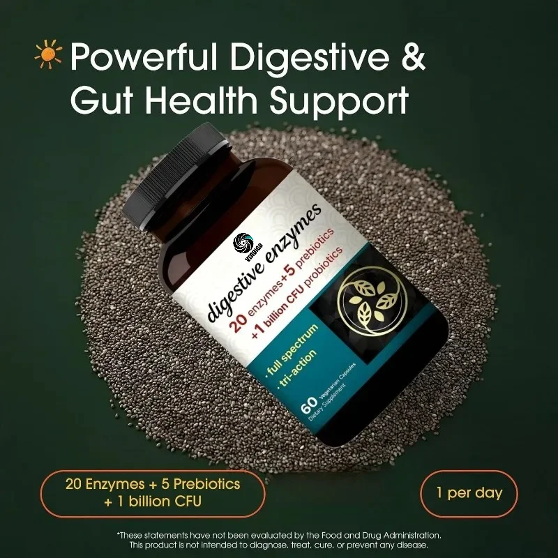 Digestive Enzyme Capsules Contain 20 Enzymes, 5 Prebiotics, and 10 Probiotics - Intestinal and Digestive Health Support