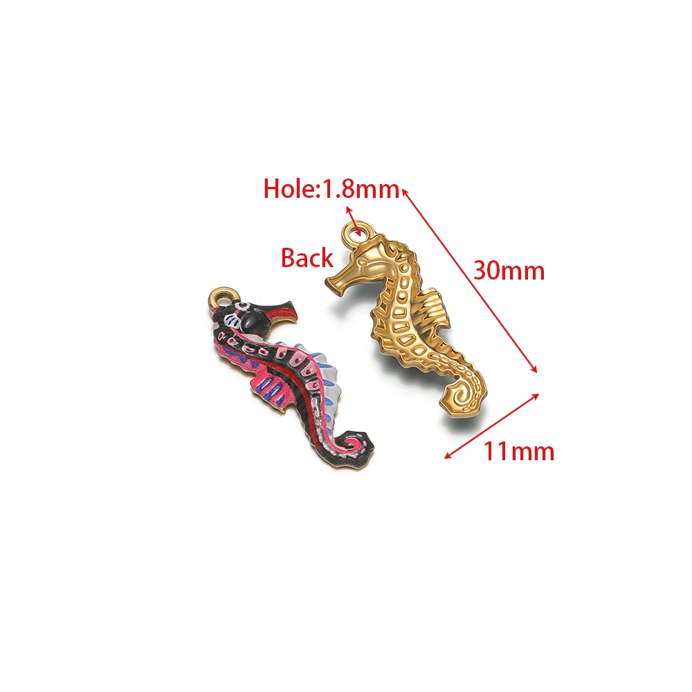 4 Stück Edelstahl-Emaille-Seepferdchen-Anhänger für DIY-Kinder-Schmuck, Armbandherstellung, Kinder-Ohrringe, Charms, Halsketten, Accessoires – Detail 2