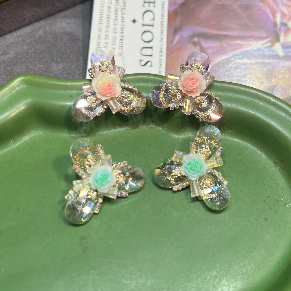 Monet Garden's new handmade crystal flower earrings, stylish and simple niche design S925 earrings wholesale
