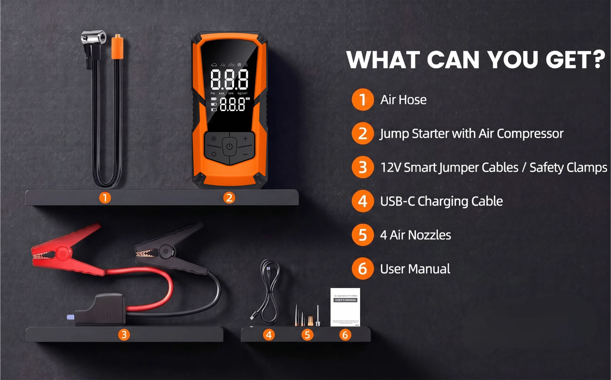 STSCELZ Portable Jump Starter Air Compressor for 12V Cars, 150 PSI Tire Inflator with Digital Gauge and Auto Shut-Off
