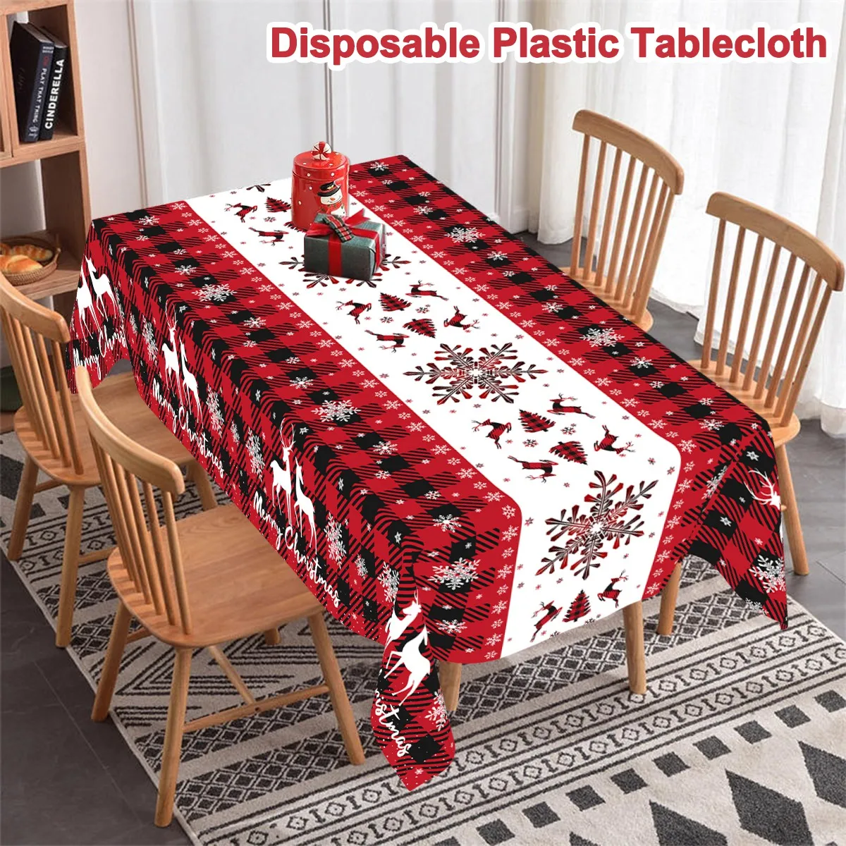 Christmas Buffalo Plaid Plastic Tablecloth Christmas Decorations for Home 2025 Navidad Natal Xmas Table Ornament New Year 2026