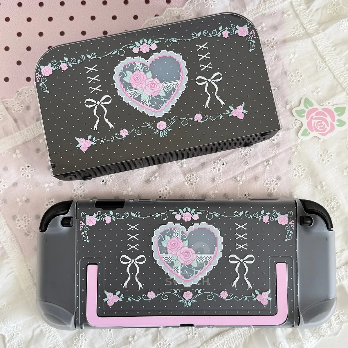 Original Pixel Rose Switch 2 Case Transparent Frosted Game Console Case Joy-Con Covers for Nintendo OLED NS2 Lite Consoles Gift