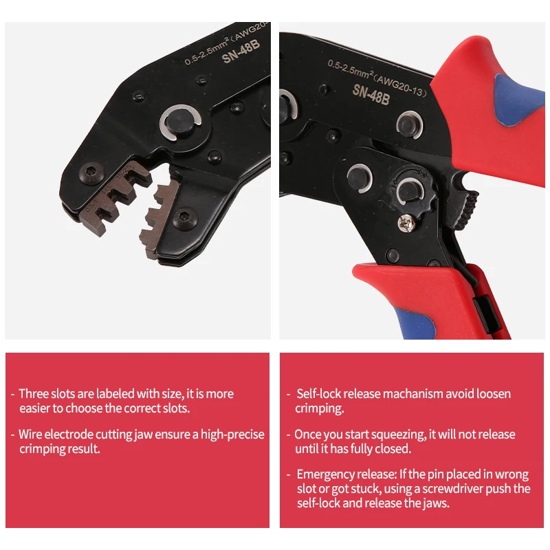 XIONGISOLAR SN-48B Crimping Tools 20-13AWG 0.5-2.5 mm2 Crimper for Car Terminals Sets Wire Electrical Hand Tools