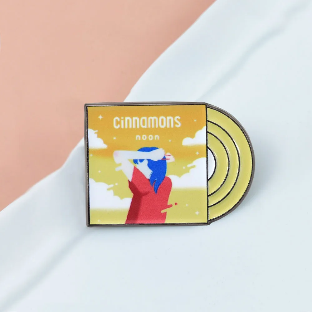 Noon Vintage Vinyl-Schallplatten-Emaille-Brosche Golden Sky Blue-Haired Girl Abzeichen Mode-Reversnadel Retro-Musik-Thema Accessoire Fan-Geschenk – Detail 13