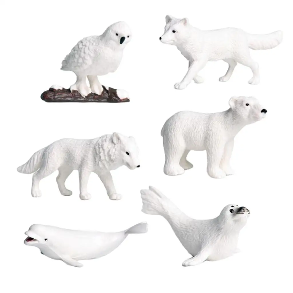 6Pcs Dollhouse Animal Model Kit Arctic Wolf Sea Dog figurine Toy