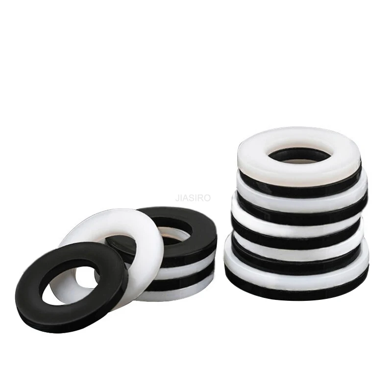 Arandela plana de nailon, arandela dura de sellado de plástico para tornillo, negro y blanco, M2, M2.5, M3, M4, M5, M8, M10, M12, M14, M16, M18,