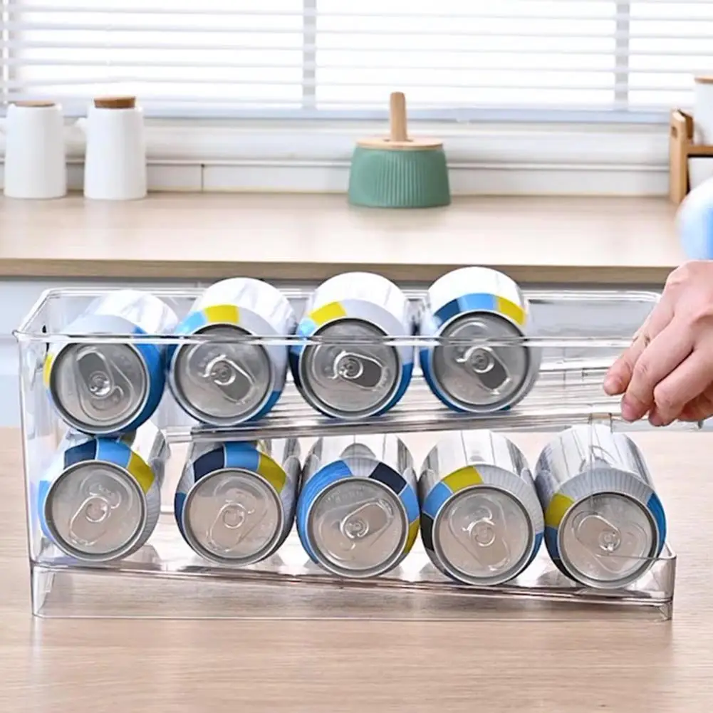 

2 Layer Beverage Storage Box Beer Drinks Can Box Soda Bottle Storage Holder Fridge Jar Holder Auto Rolling Dispenser