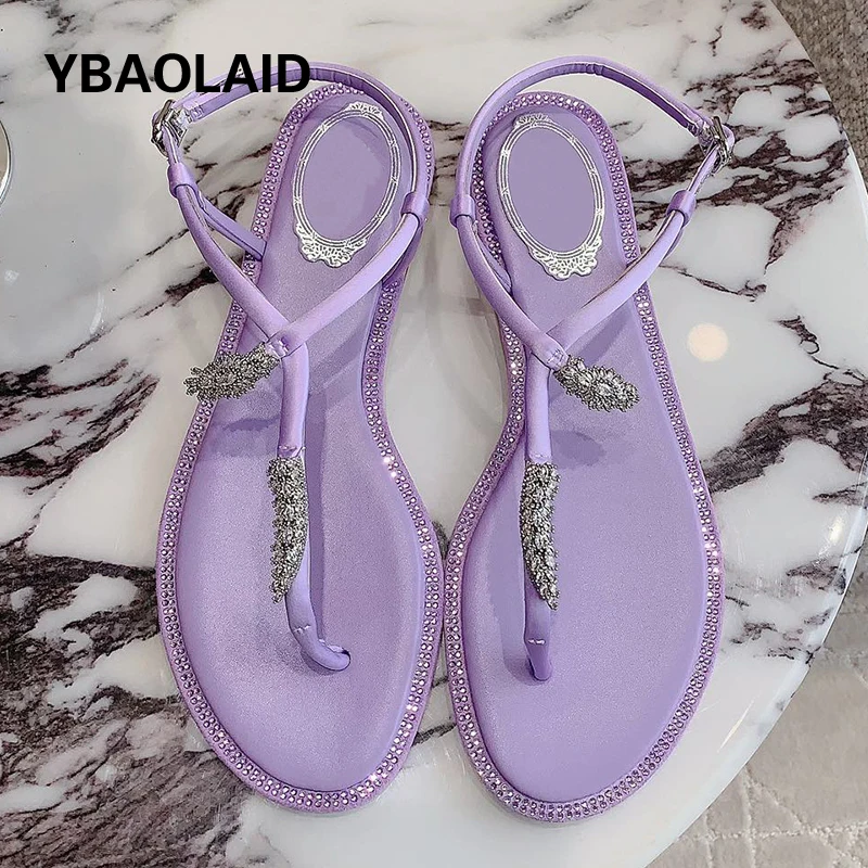 

Luxury Brand Design Flats Sandals for Women Summer Flip Flops Crystal Buckle Decor Clip Toe Fashion Ladies Causal Beach Sandals