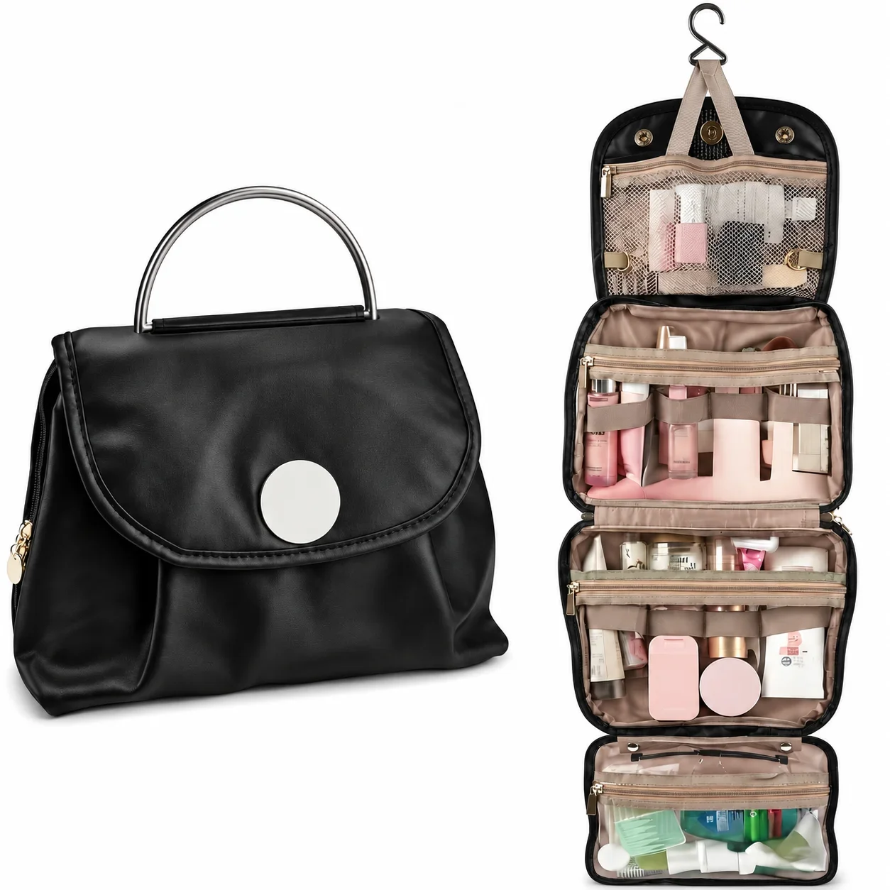 Large Hanging Cosmetic Bag Travel Makeup Organizer Waterproof Toiletry Bag Multi Layer Storage Pouch with Hook for Women