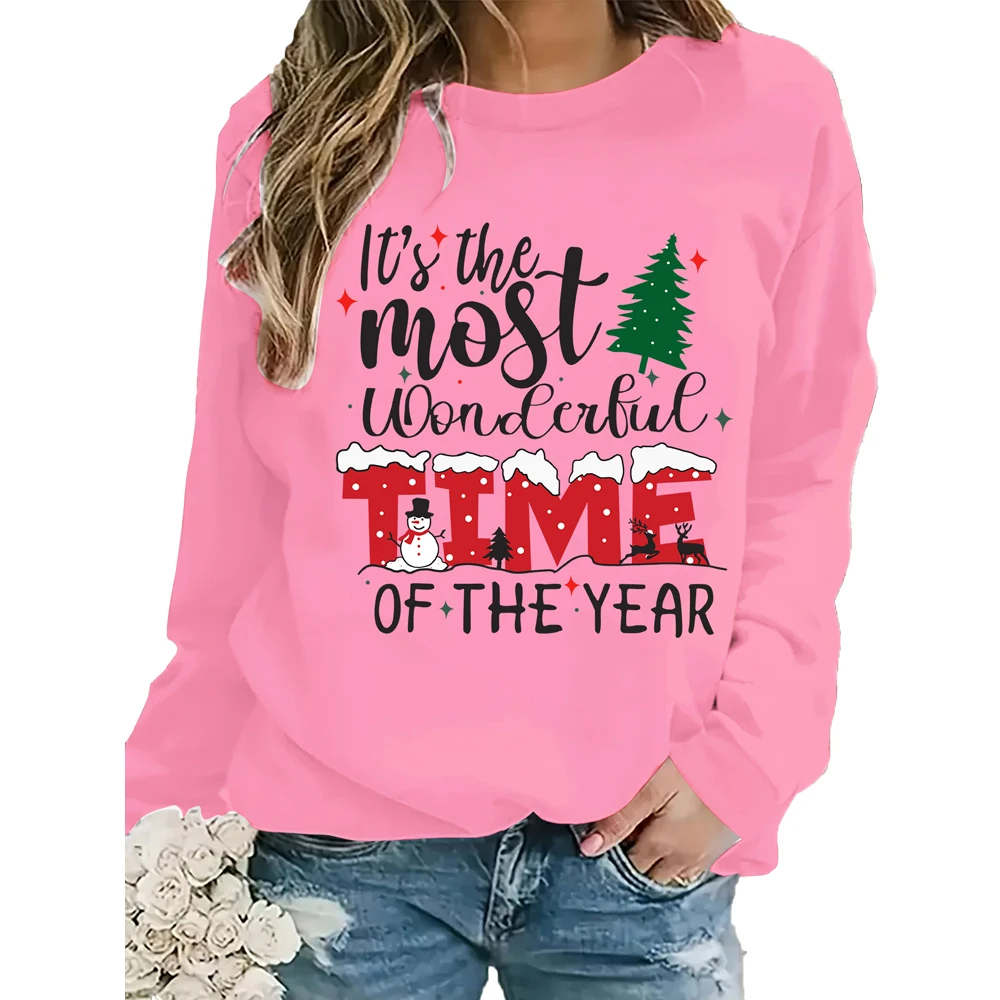 Christmas printed street sweatshirt for women loose oversized clothing personality soft alphabet printed floral hoodie for women